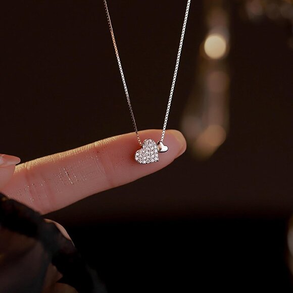 Sterling Silver Heart Necklace for Women 15.74" +2" Extender Gold Plated CZ - Picture 6 of 6